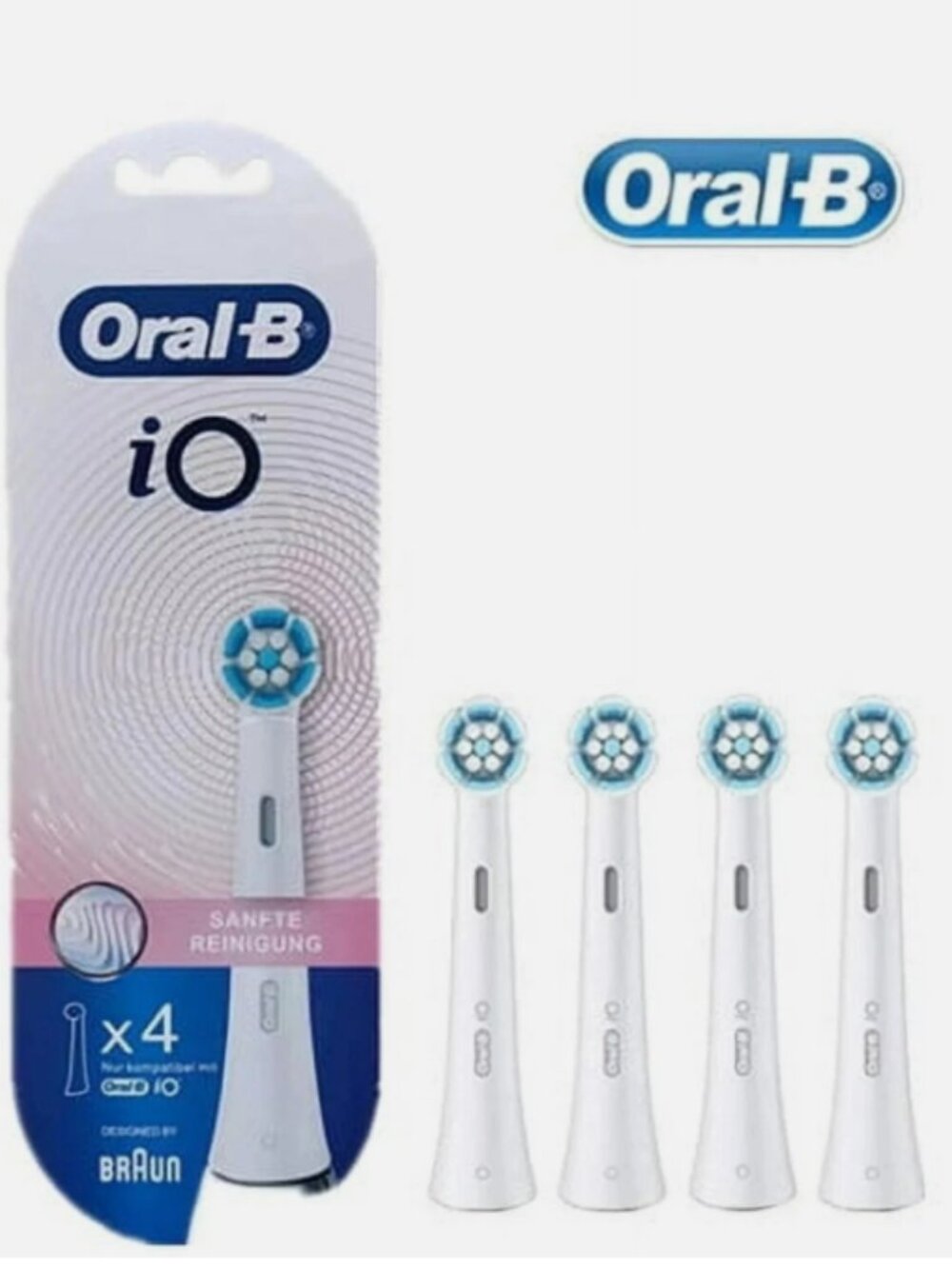 Oral-B iO Gentle Care Replacement Brush Heads – White – 4 Count – NEW